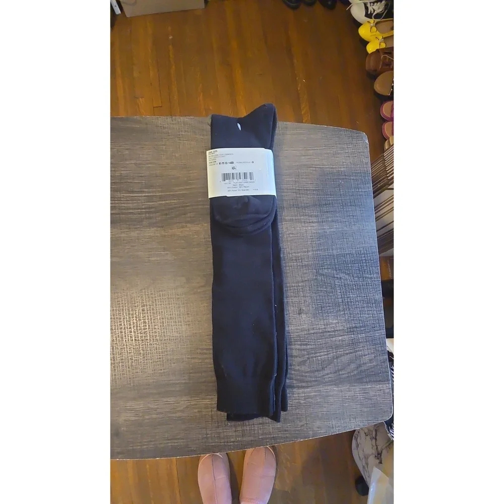 Hue Flat Knit Knee Socks 3 Pack Black Cotton Rayon Blend U21135 One Size NWT